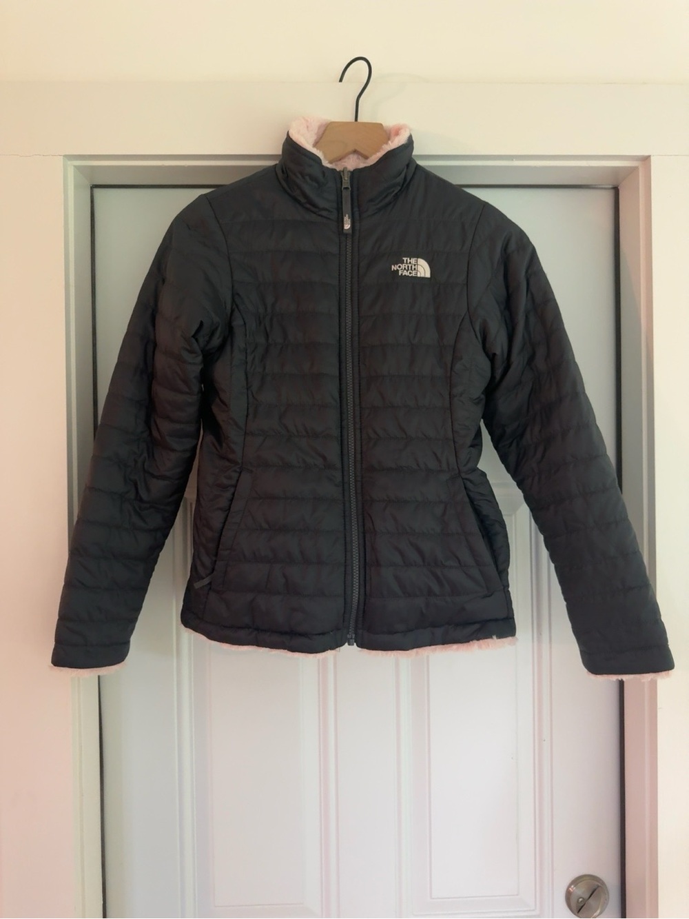 The North Face Girls L 14/16 reversible jacket navy blue/pink quilted coat